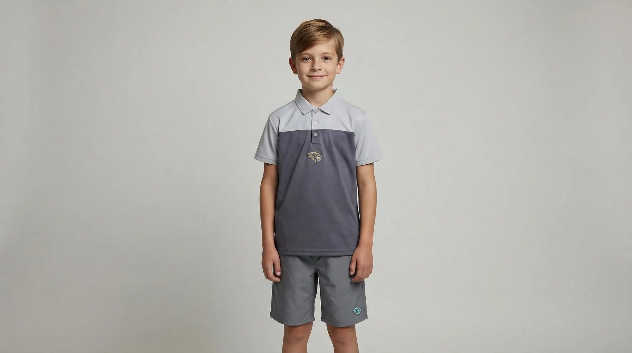 SABRHERO Kids' Junior Tennis Apparel Set - 2-Piece Gray Moisture-Wicking Polo Shirt & Above-the-Knee Shorts Apparel SABRHERO